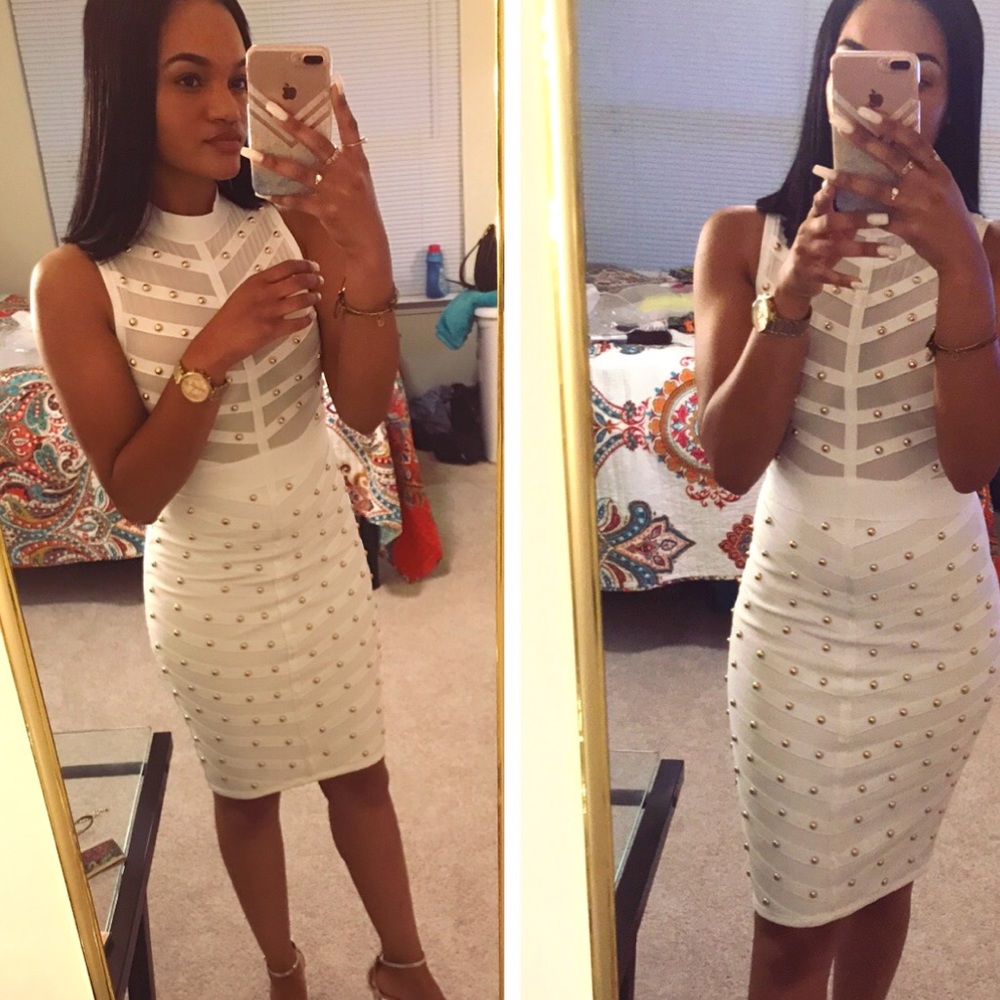 White dress with gold studs: Only Worn Once
